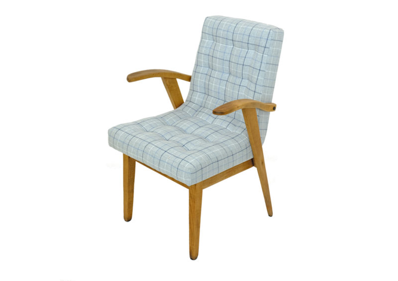 Armchair from the Polish People's Republic era, model 300-137b, designed by Mieczysław Puchała. Check blue. armchair after renovation
